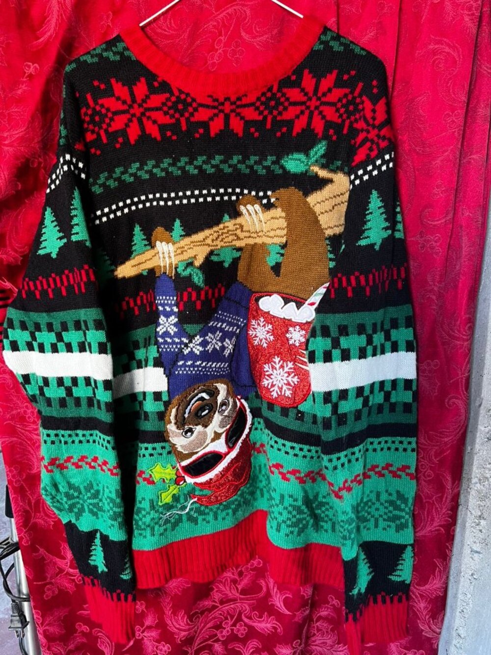 JOLLIDAYS Sloth Ugly Christmas Sweater Fair Isle 2XB